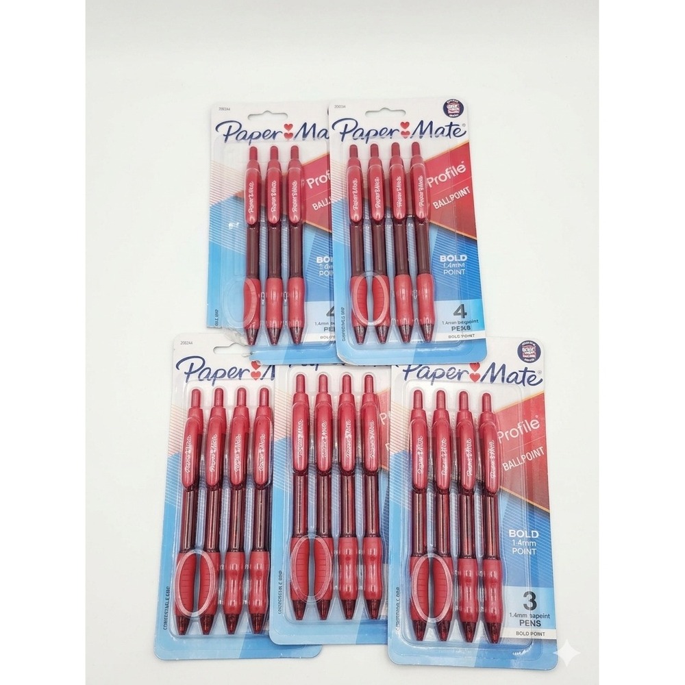 Lot of 19 Paper Mate Profile Red Ballpoint Pens Bold 1.4mm Retractable‎ New Bulk
